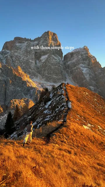 Lightroom video cover: a mountain ridge at golden hour with the words with three simple steps, the opening of an edit tutorial