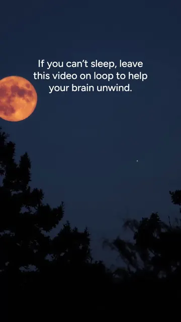 Calm video cover: a full moon over dark trees with the same leave-this-on-loop line, a sleep sound post