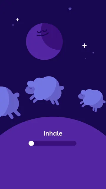 Headspace video cover: purple illustrated sheep and an inhale bar, a breathing exercise for sleep and its best organic post