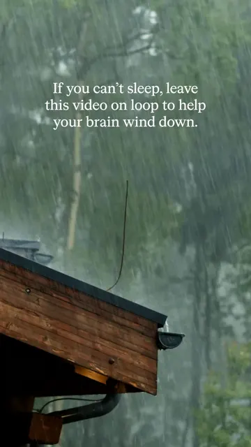 Calm video cover: heavy rain off a cabin roof with the text if you can't sleep, leave this video on loop, Calm's most-viewed post of the 30