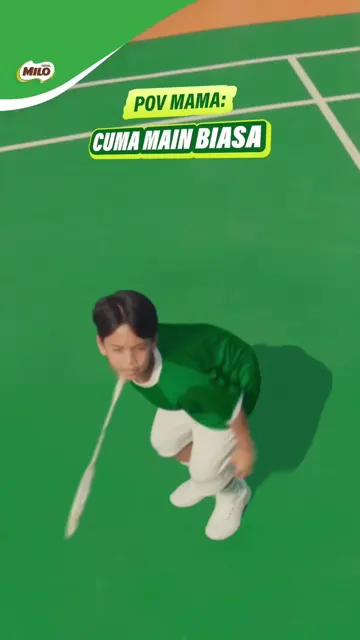 MILO Indonesia ad: a boy on a badminton court under the caption POV Mama, the top ad in TikTok Creative Center on 10 October 2026