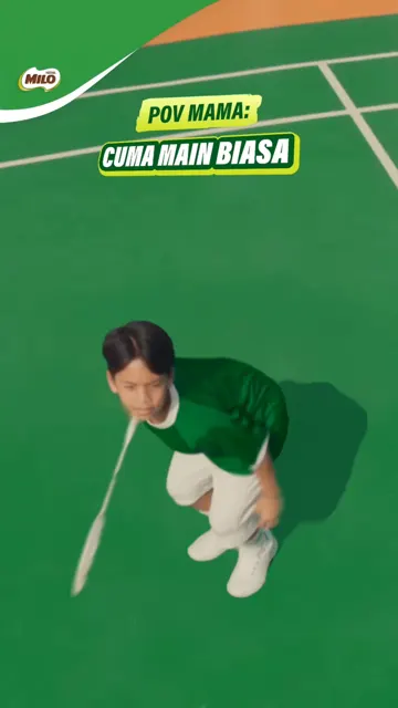 The same MILO badminton frame as a post on MILO Indonesia's own TikTok account, flagged as an ad