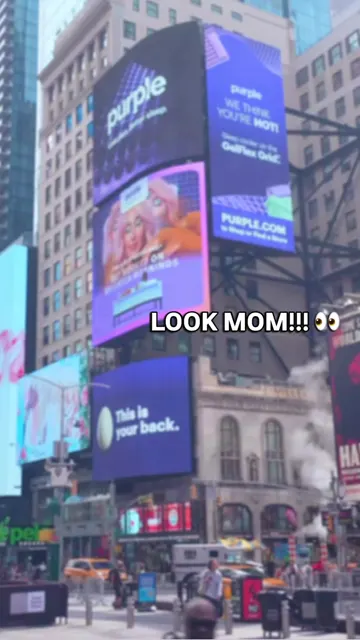 Purple billboards in Times Square with the caption LOOK MOM, Purple's most-viewed ad-flagged post of 2026